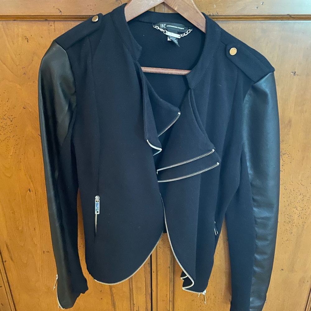 Black faux leather sleeves jacket